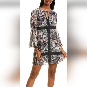 Vince Camuto Paisley Mini Dress w/ Sheer Overlay.  Size 4